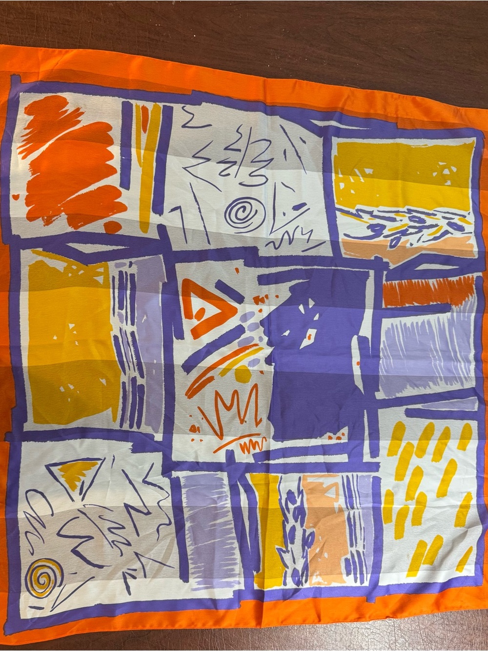 Vintage Abstract Geometric Orange, Purple , Yellow and White Scarf